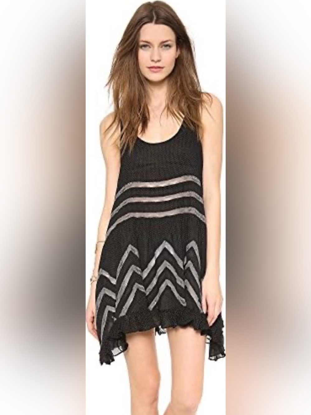 Intimately by Free People Black and Gray Lace Trim Mini Dress - Size XSmall